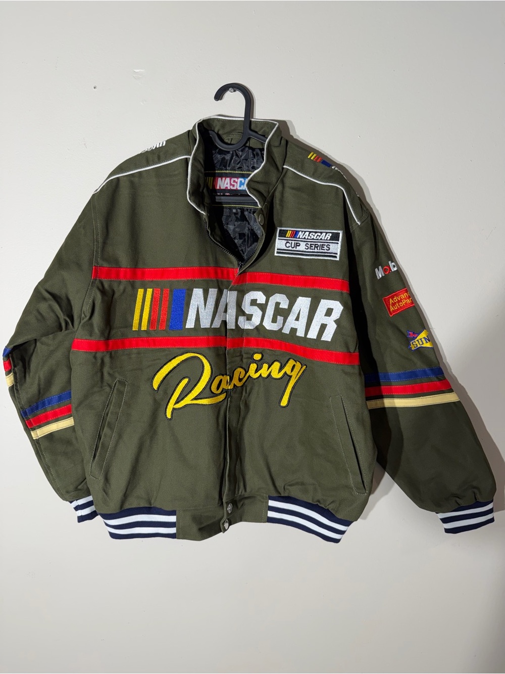 Nascar Olive Green Jacket with Red and White Accents